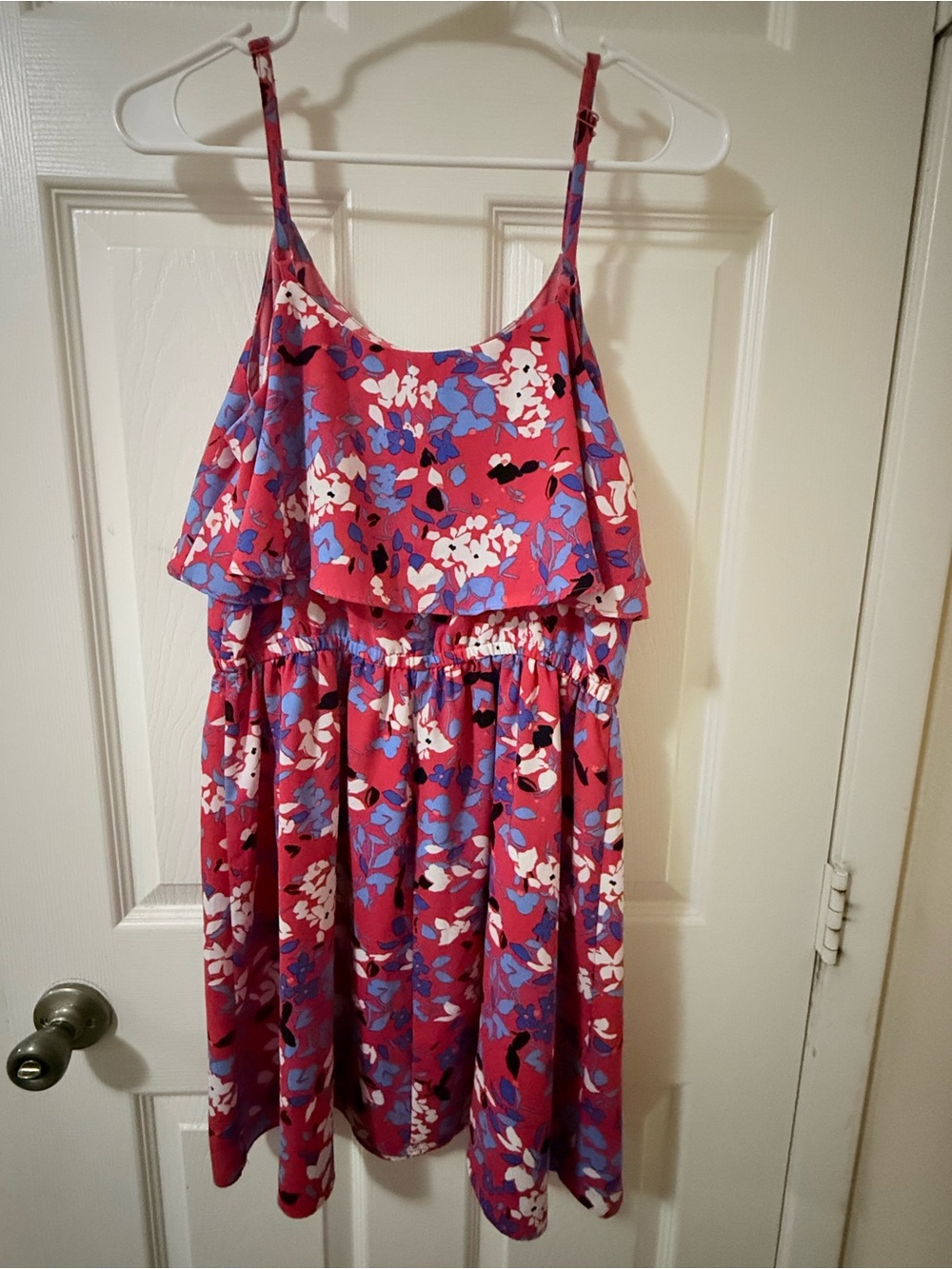 Floral Ruffle Midi Dress in Pink & Blue